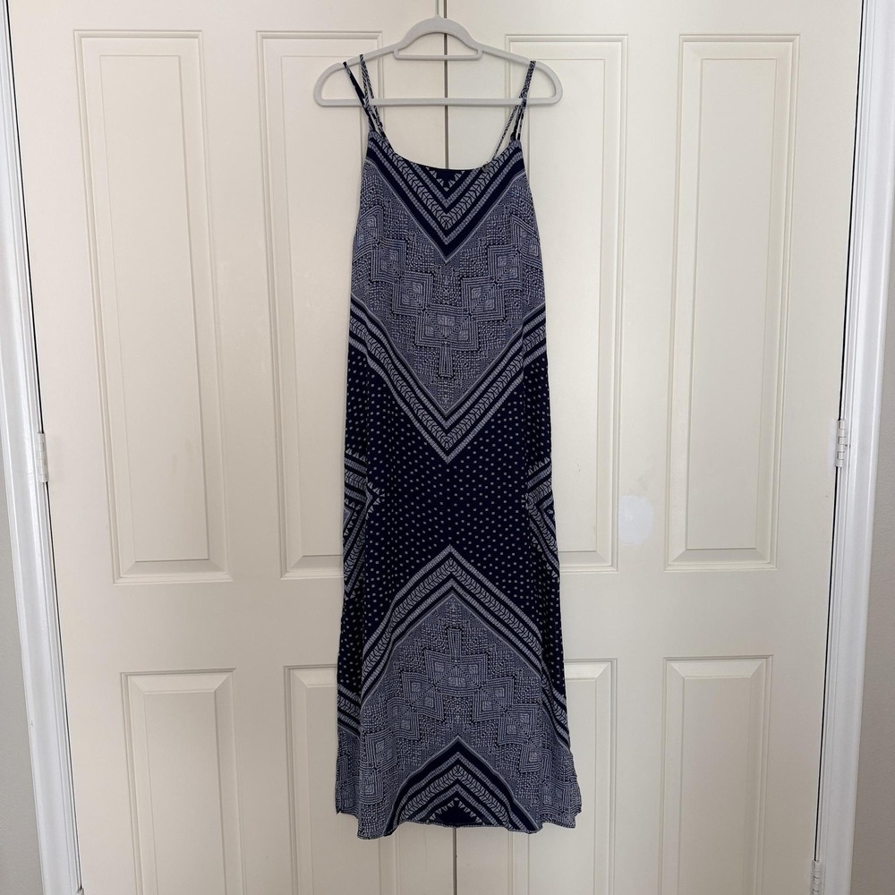 Andree By Unit Dress Womens Large Blue Geometric Maxi Lined Boho Sundress